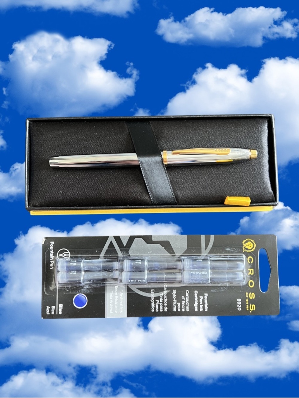 MSRP $295 Century® II Medalist® 23KT Gold Plated Fine Nib Fountain Pen Blue Ink
